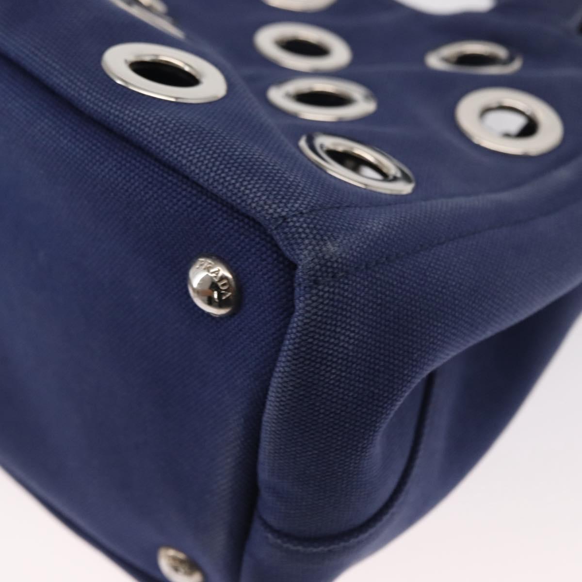 PRADA Canapa PM Hand Bag Canvas 2way Blue Silver Auth 153195A
