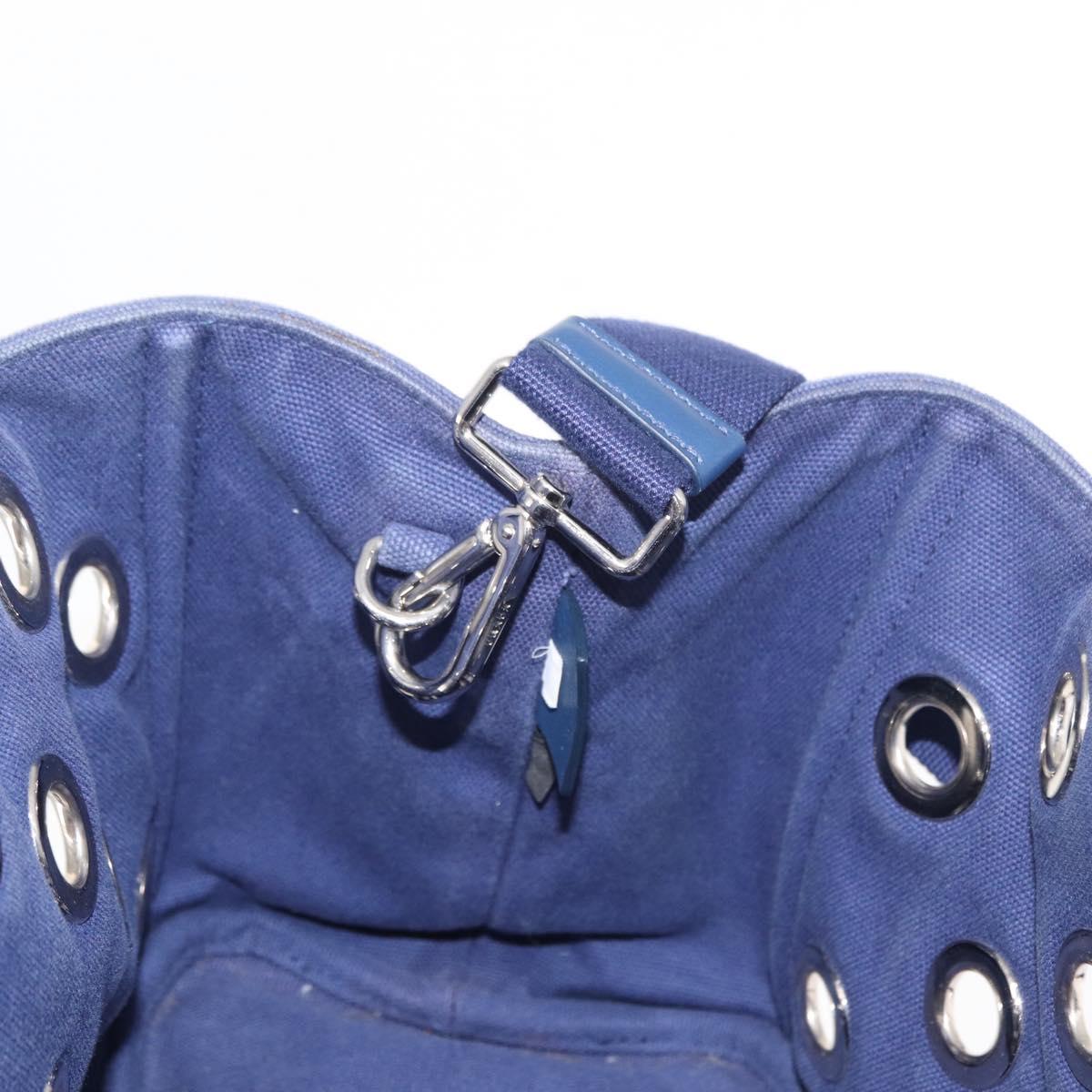 PRADA Canapa PM Hand Bag Canvas 2way Blue Silver Auth 153195A