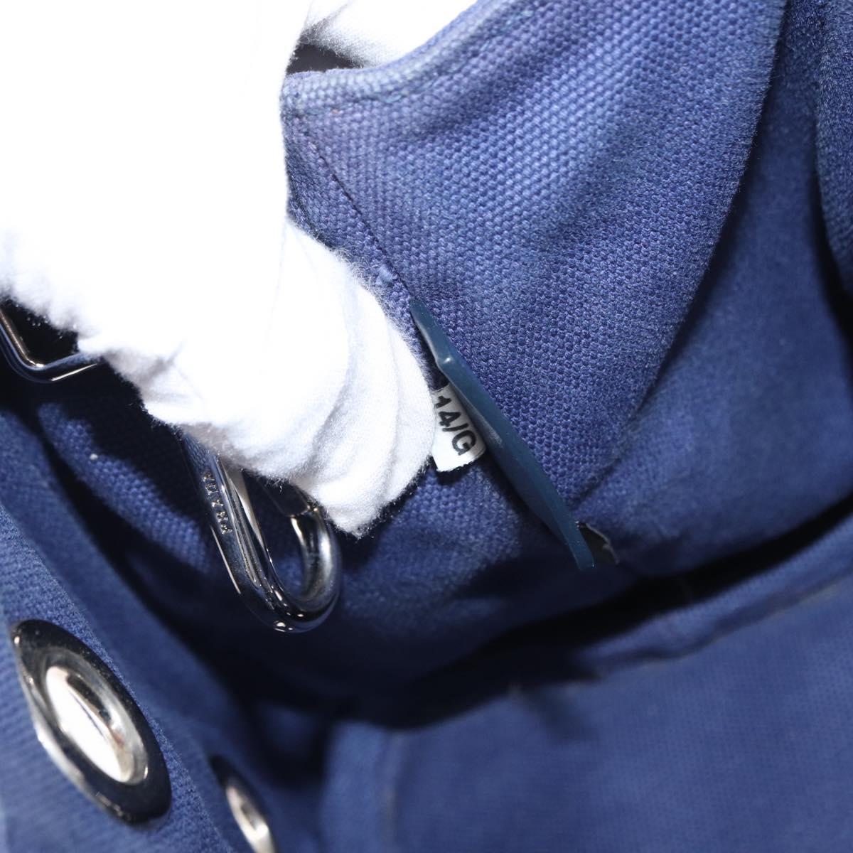 PRADA Canapa PM Hand Bag Canvas 2way Blue Silver Auth 153195