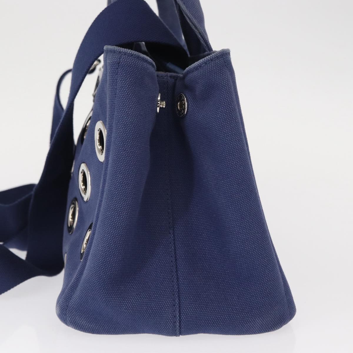 PRADA Canapa PM Hand Bag Canvas 2way Blue Silver Auth 153195