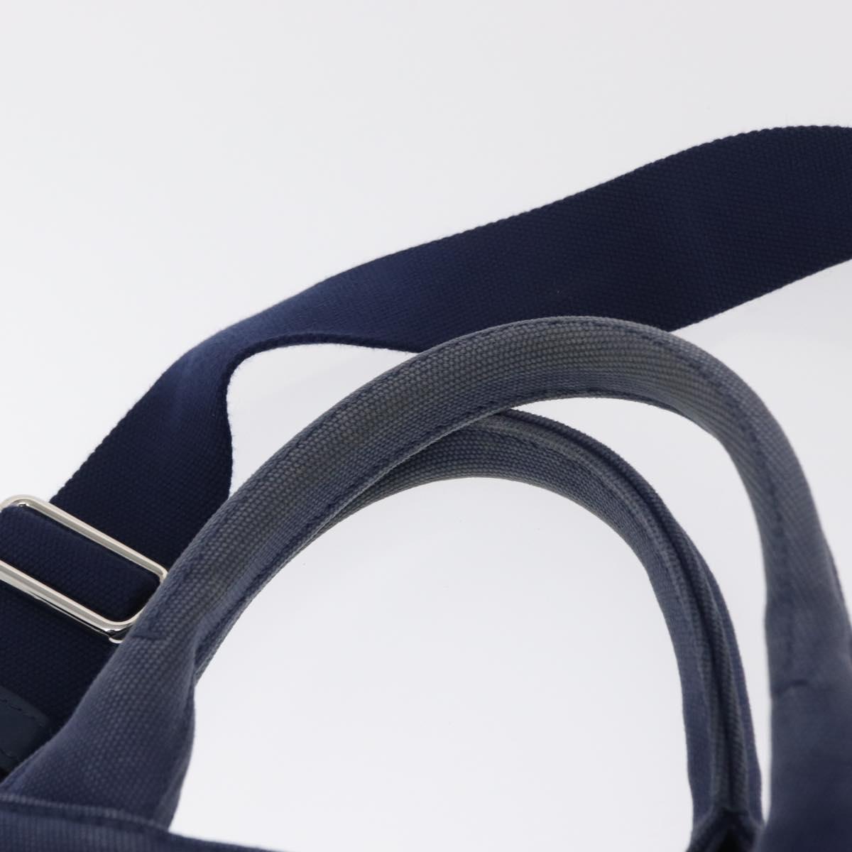 PRADA Canapa PM Hand Bag Canvas 2way Blue Silver Auth 153195