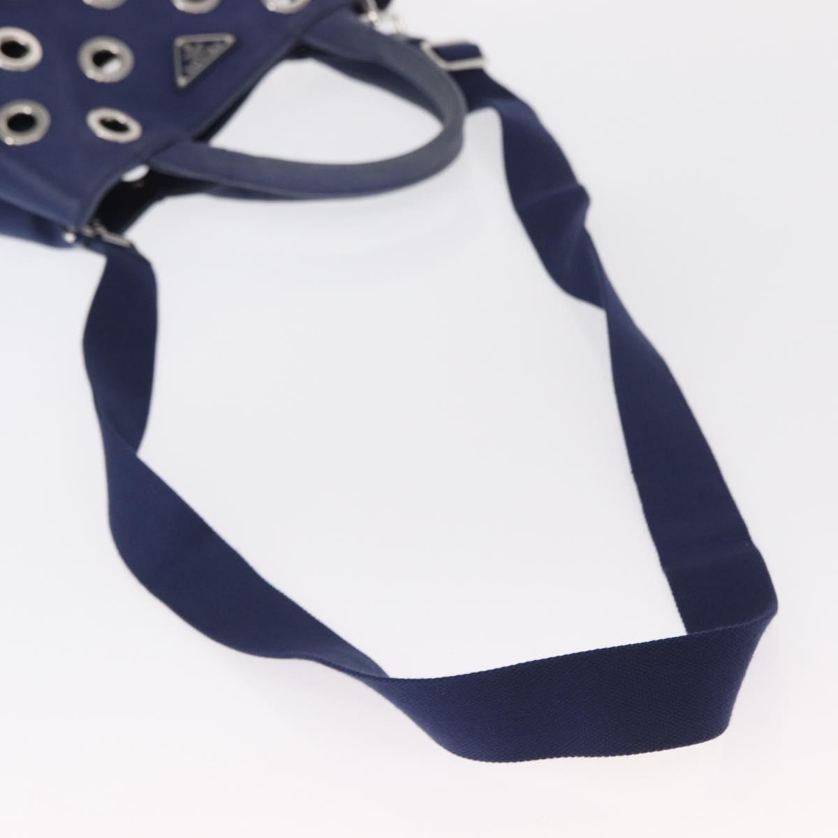 PRADA Canapa PM Hand Bag Canvas 2way Blue Silver Auth 153195