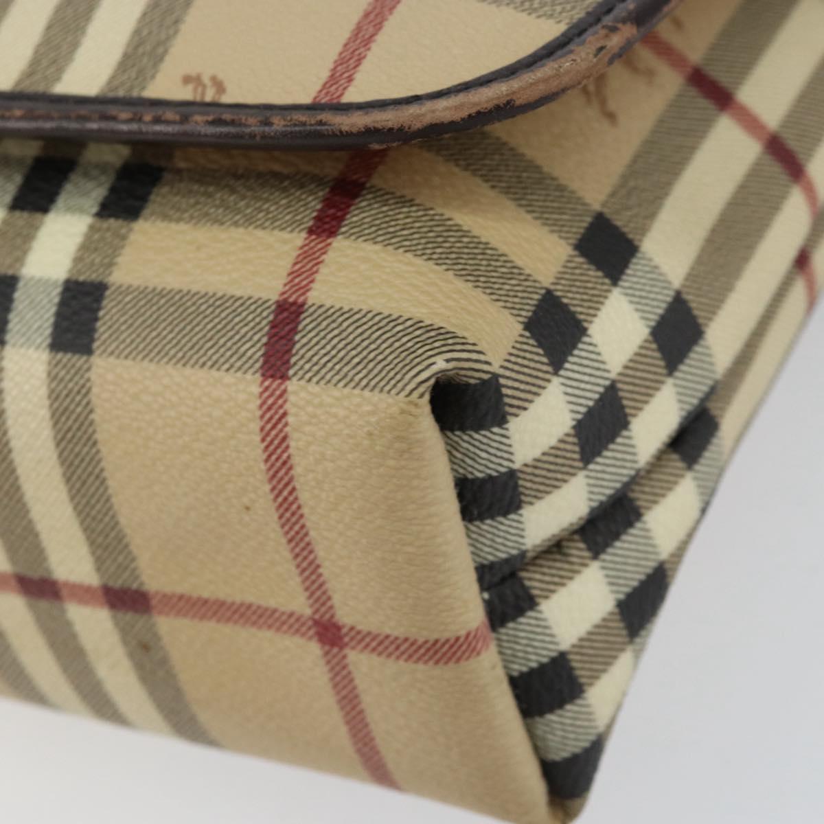 BURBERRY Nova Check Shoulder Bag PVC Beige Gold Auth 153196