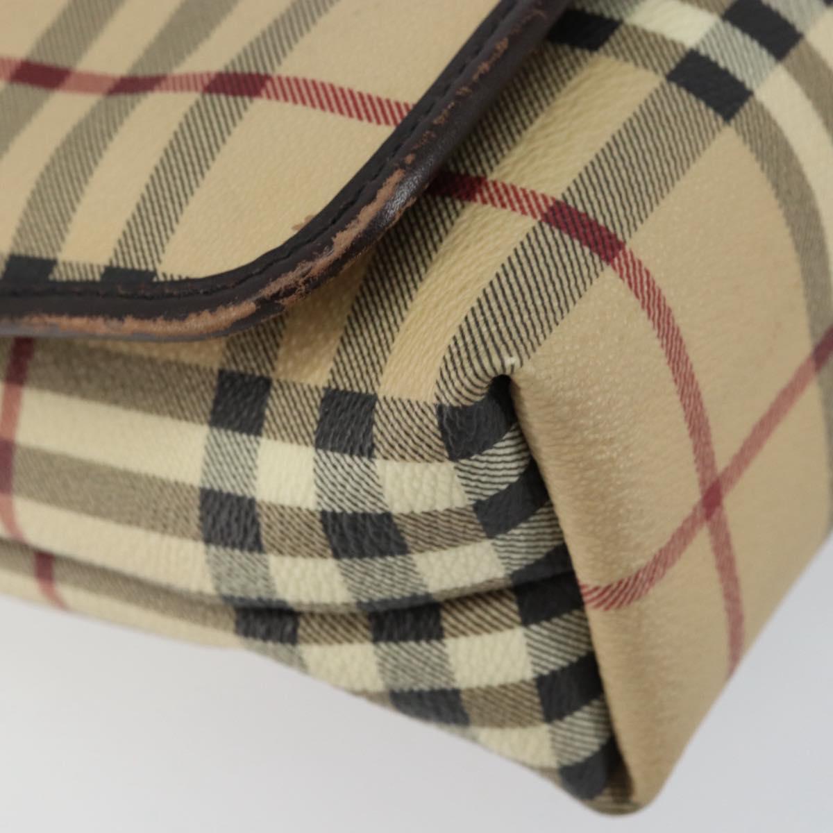 BURBERRY Nova Check Shoulder Bag PVC Beige Gold Auth 153196