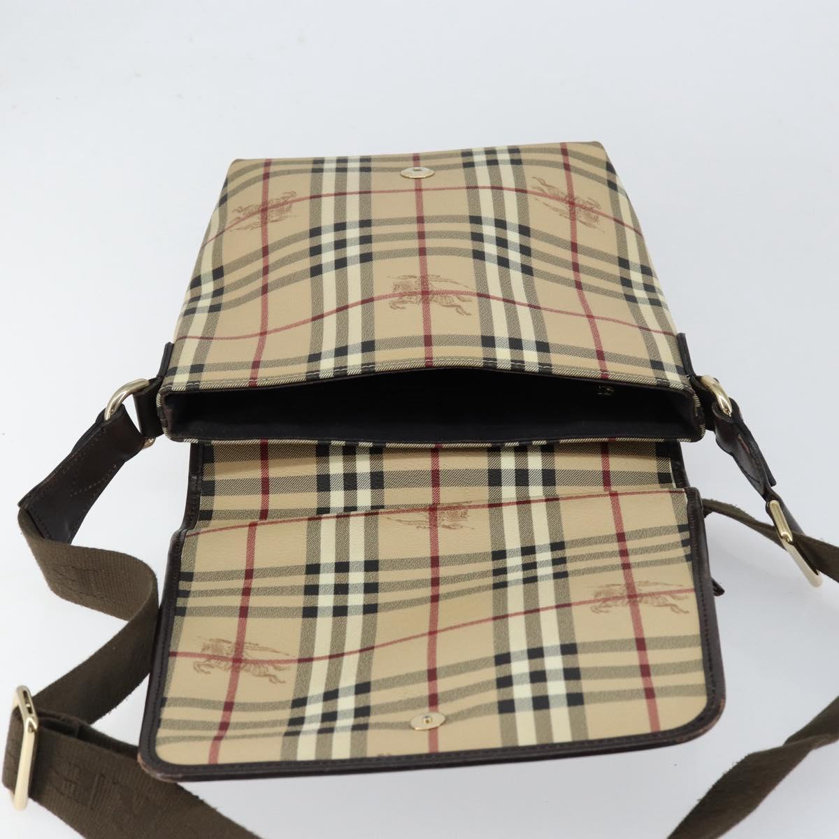 BURBERRY Nova Check Shoulder Bag PVC Beige Gold Auth 153196