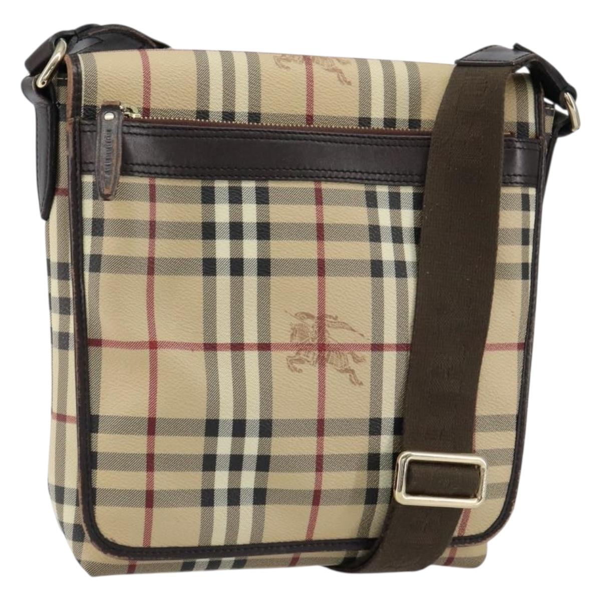 BURBERRY Nova Check Shoulder Bag PVC Beige Gold Auth 153196