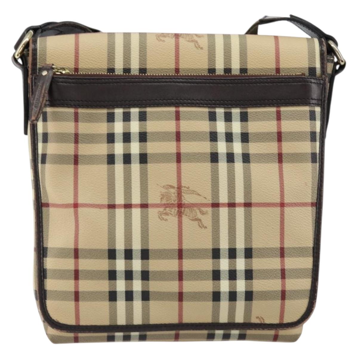 BURBERRY Nova Check Shoulder Bag PVC Beige Gold Auth 153196