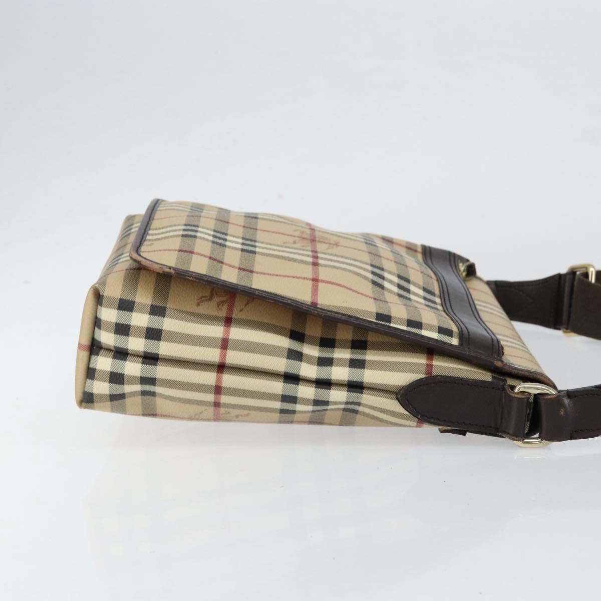 BURBERRY Nova Check Shoulder Bag PVC Beige Gold Auth 153196