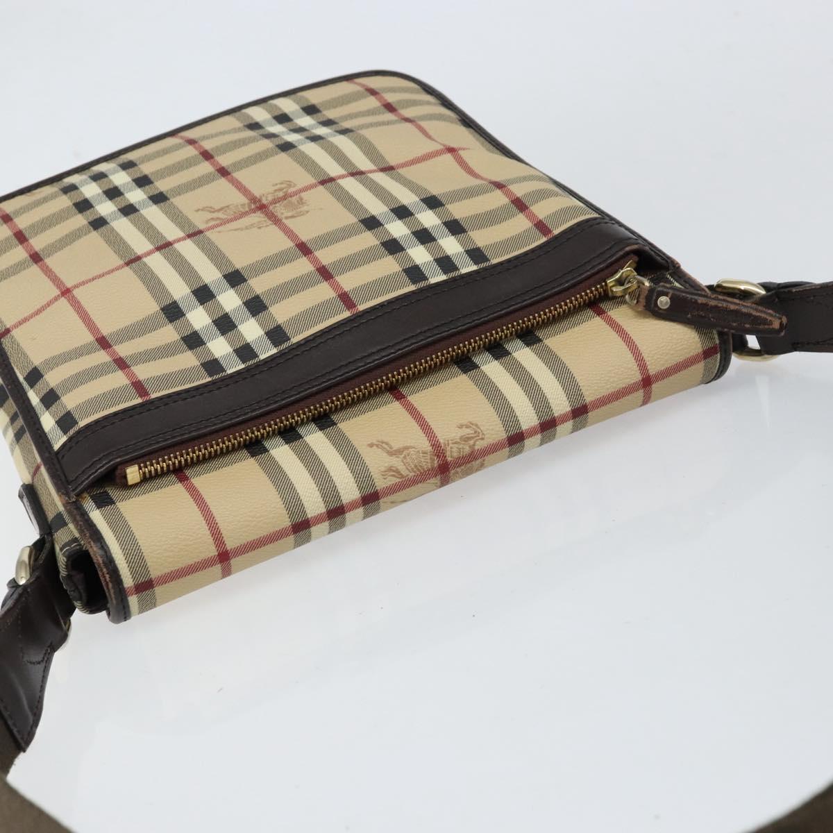 BURBERRY Nova Check Shoulder Bag PVC Beige Gold Auth 153196