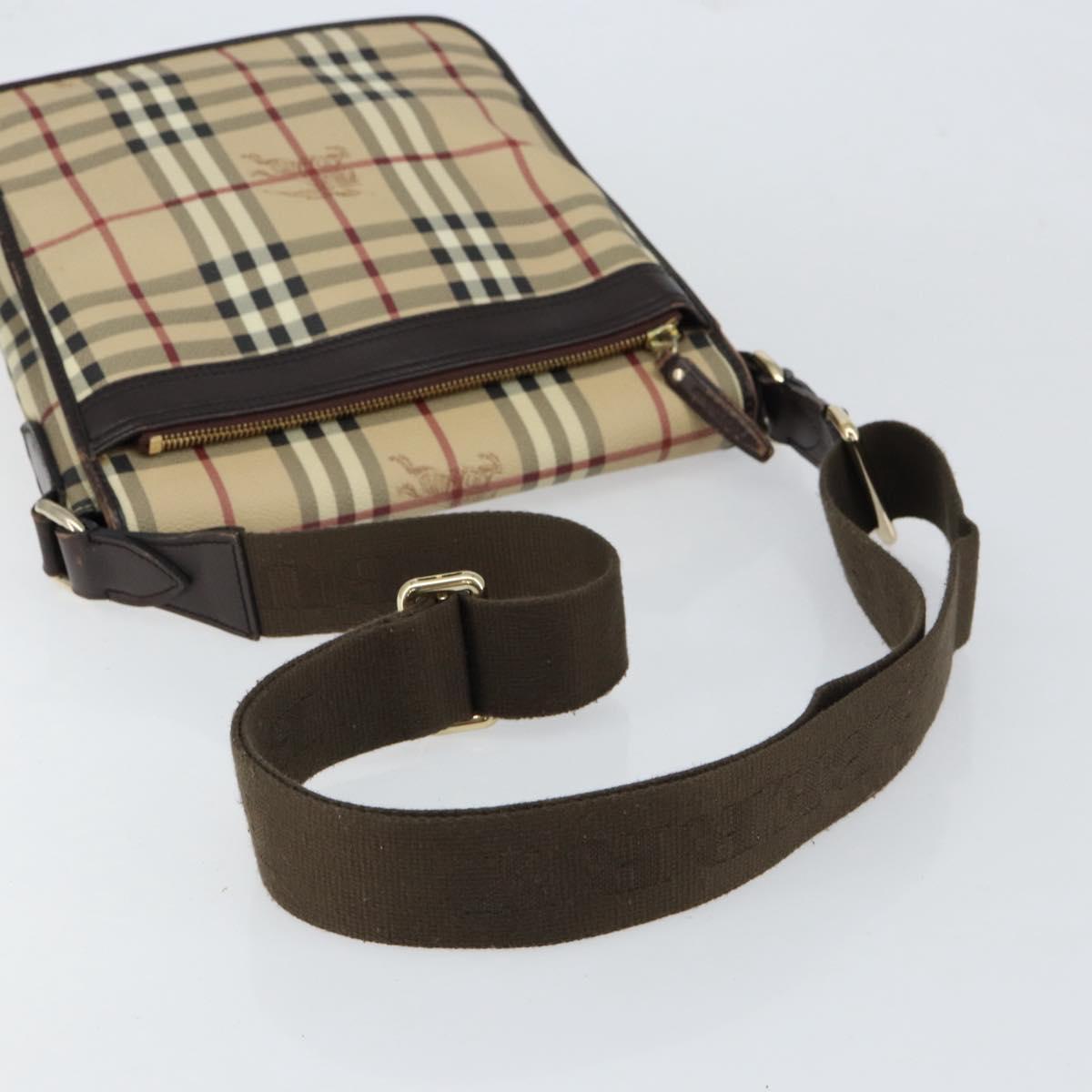BURBERRY Nova Check Shoulder Bag PVC Beige Gold Auth 153196
