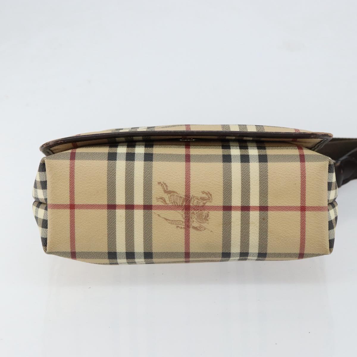 BURBERRY Nova Check Shoulder Bag PVC Beige Gold Auth 153196
