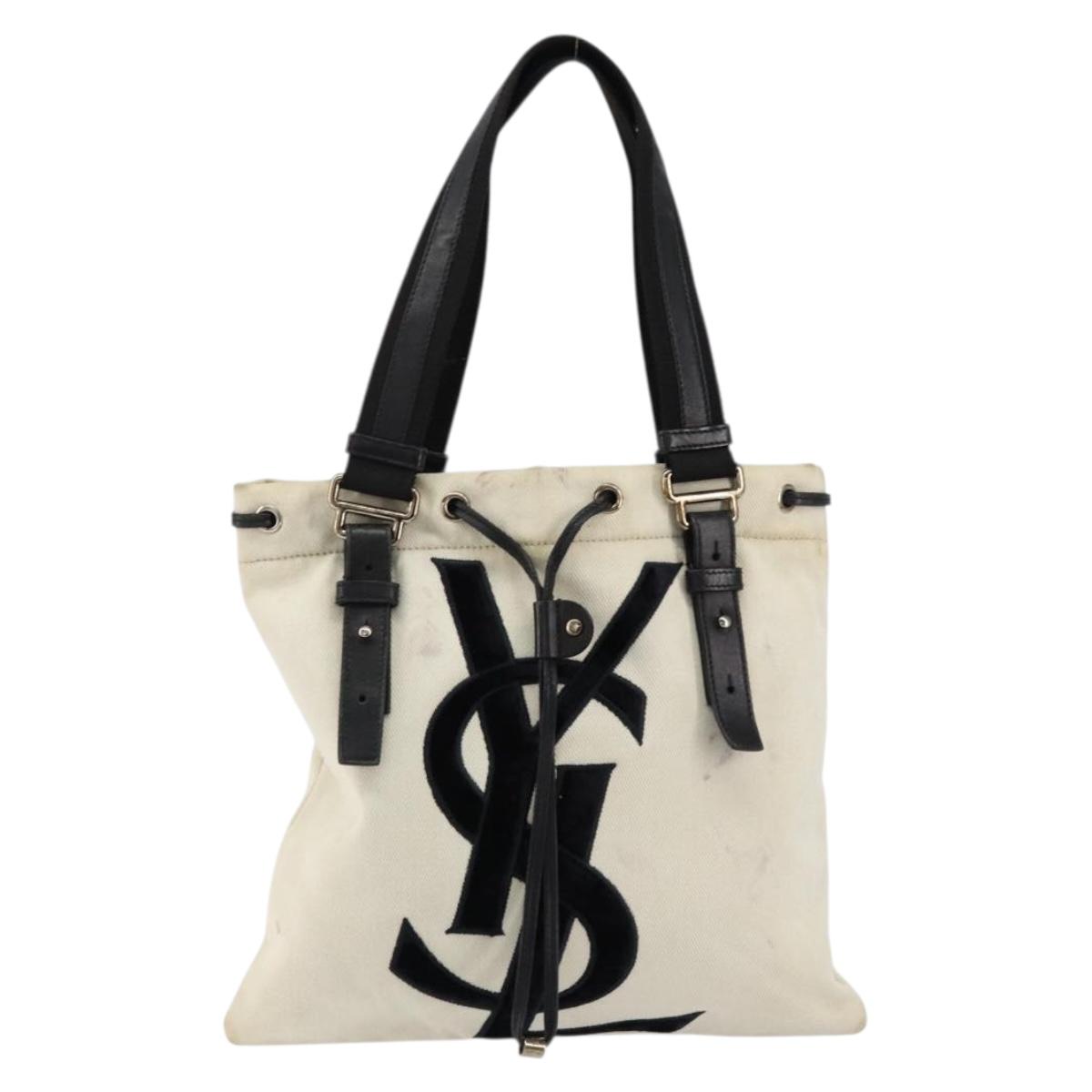 SAINT LAURENT Kahala Tote Bag Canvas Beige Gold 123435 Auth 153197