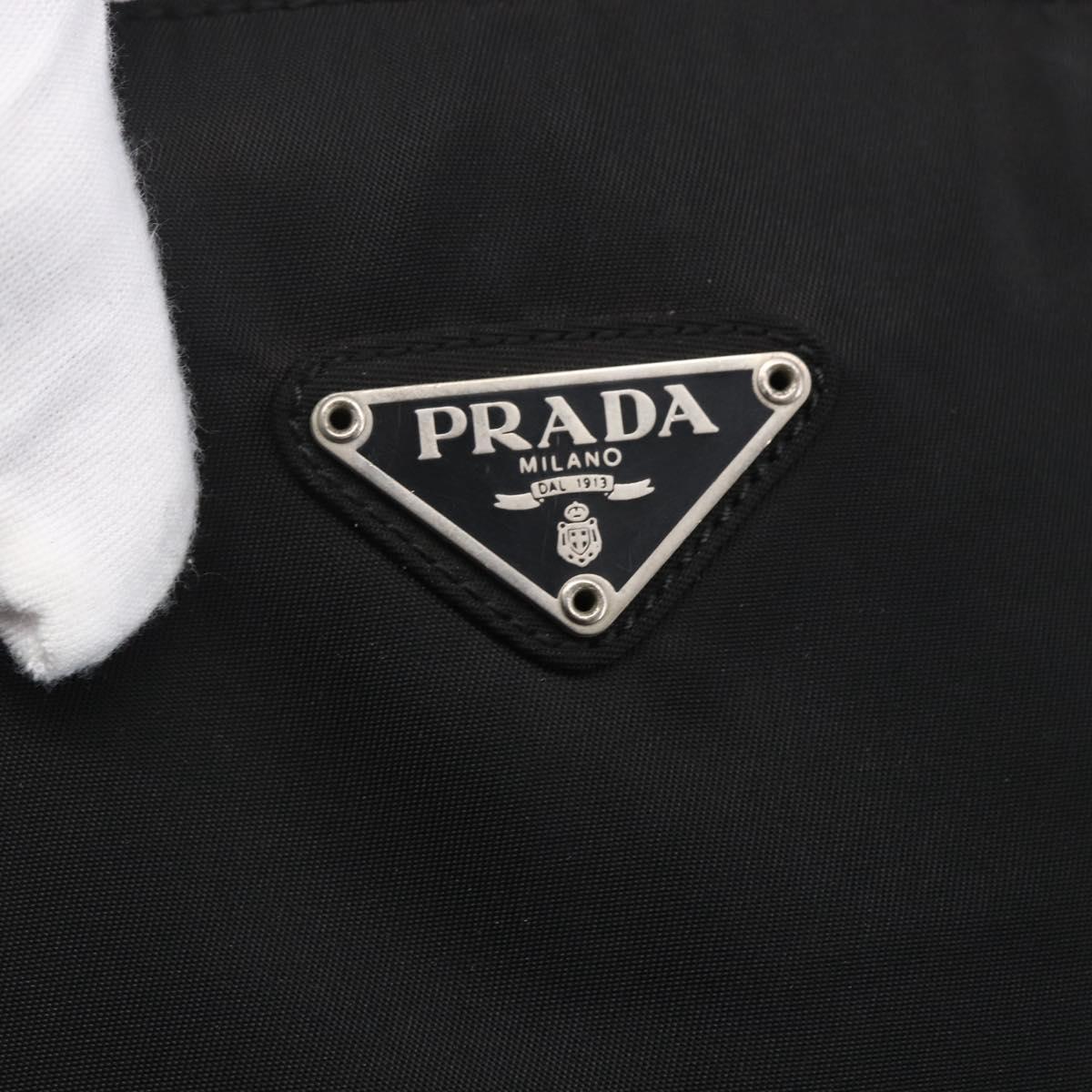 PRADA Hand Bag Nylon Black Silver Auth 153198