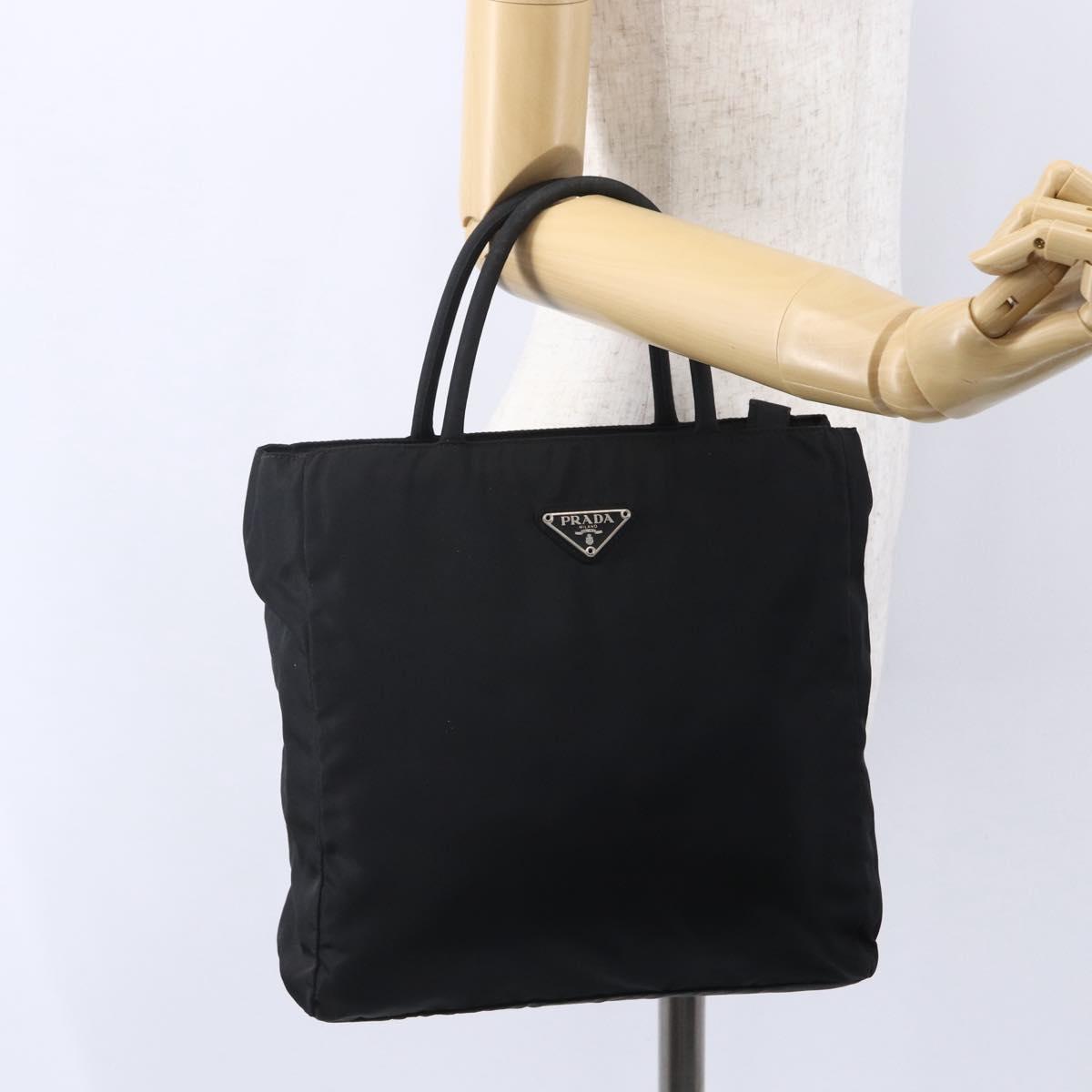 PRADA Hand Bag Nylon Black Silver Auth 153198