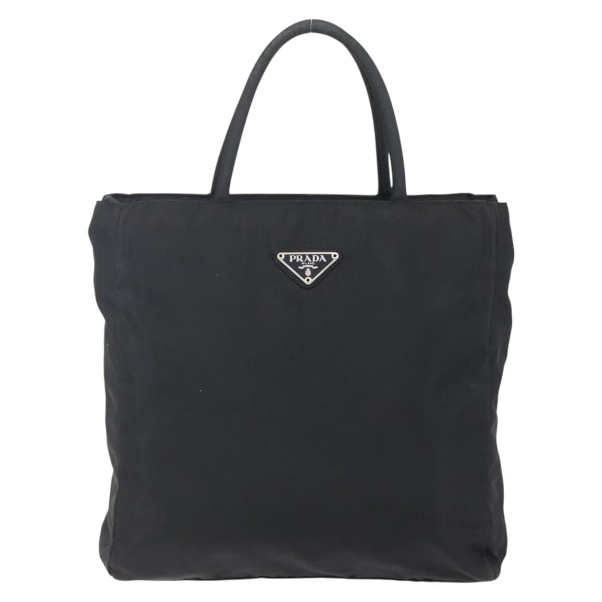 PRADA Hand Bag Nylon Black Silver Auth 153198