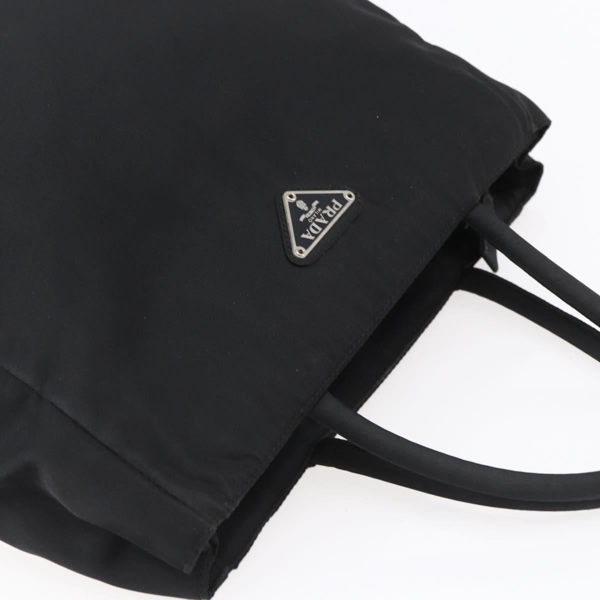 PRADA Hand Bag Nylon Black Silver Auth 153198