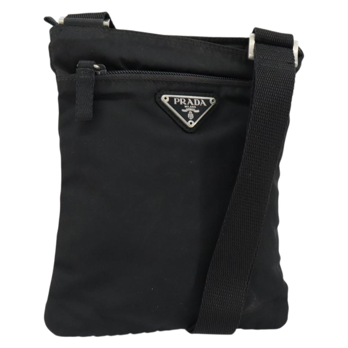 PRADA Shoulder Bag Nylon Black Silver Auth 153208