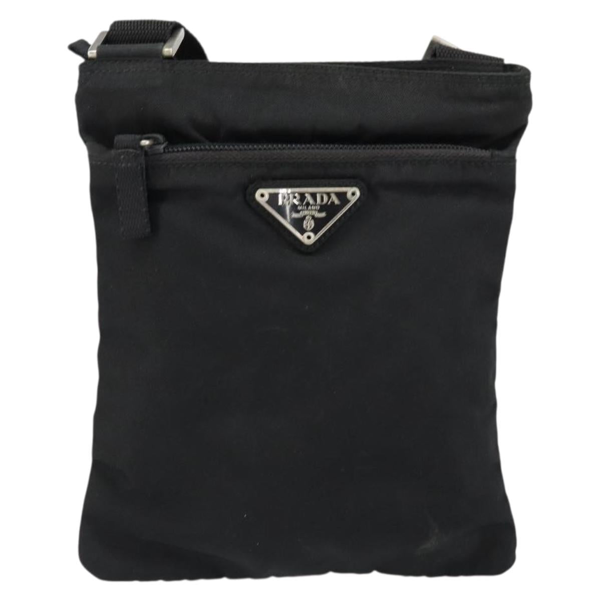 PRADA Shoulder Bag Nylon Black Silver Auth 153208