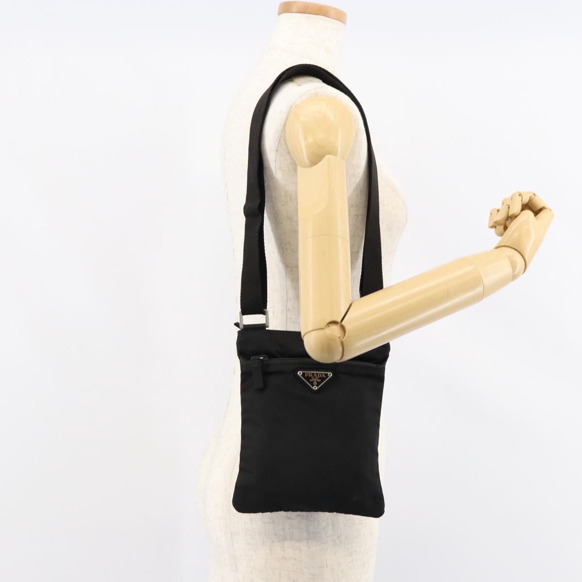 PRADA Shoulder Bag Nylon Black Silver Auth 153208