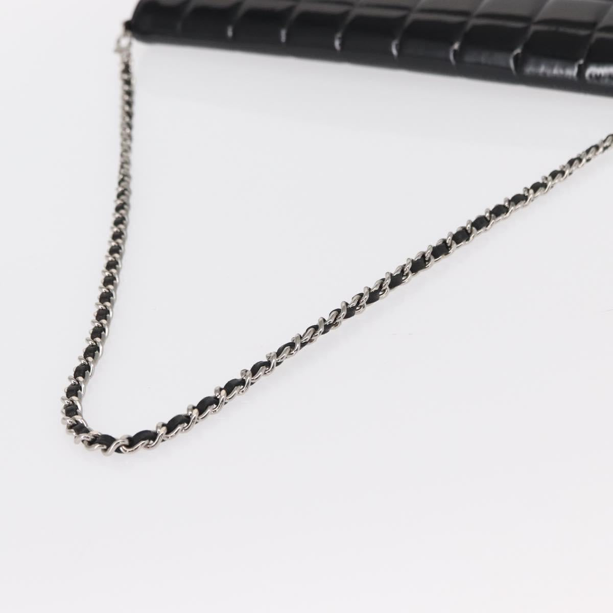 CHANEL Choco Bar Chain Shoulder Bag patent Black Silver CC Auth 153210