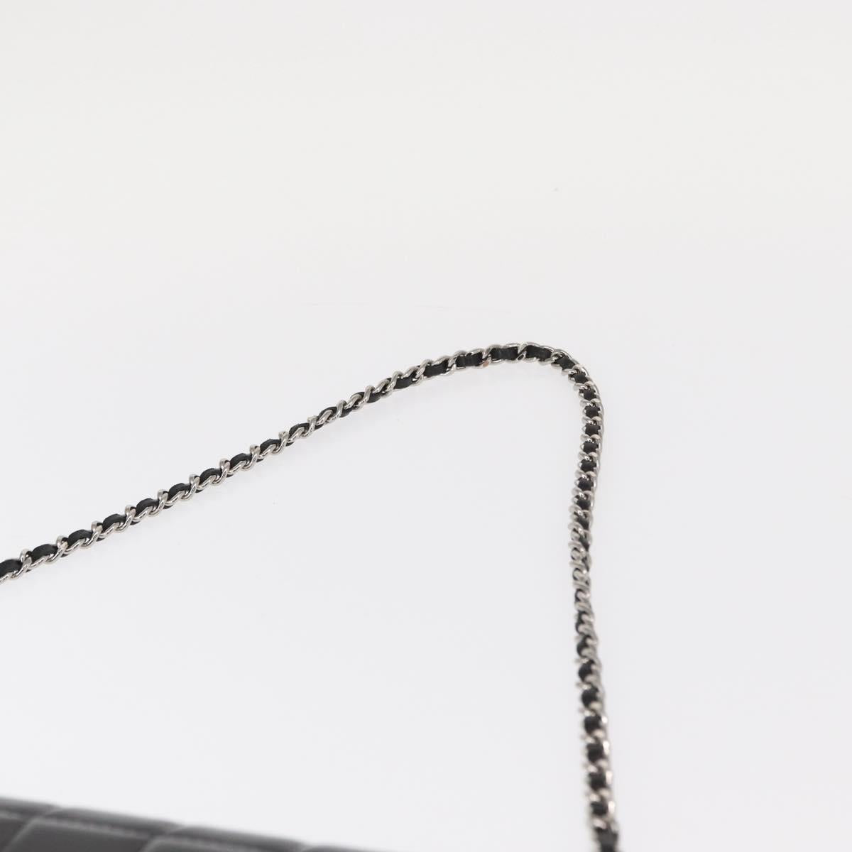 CHANEL Choco Bar Chain Shoulder Bag patent Black Silver CC Auth 153210