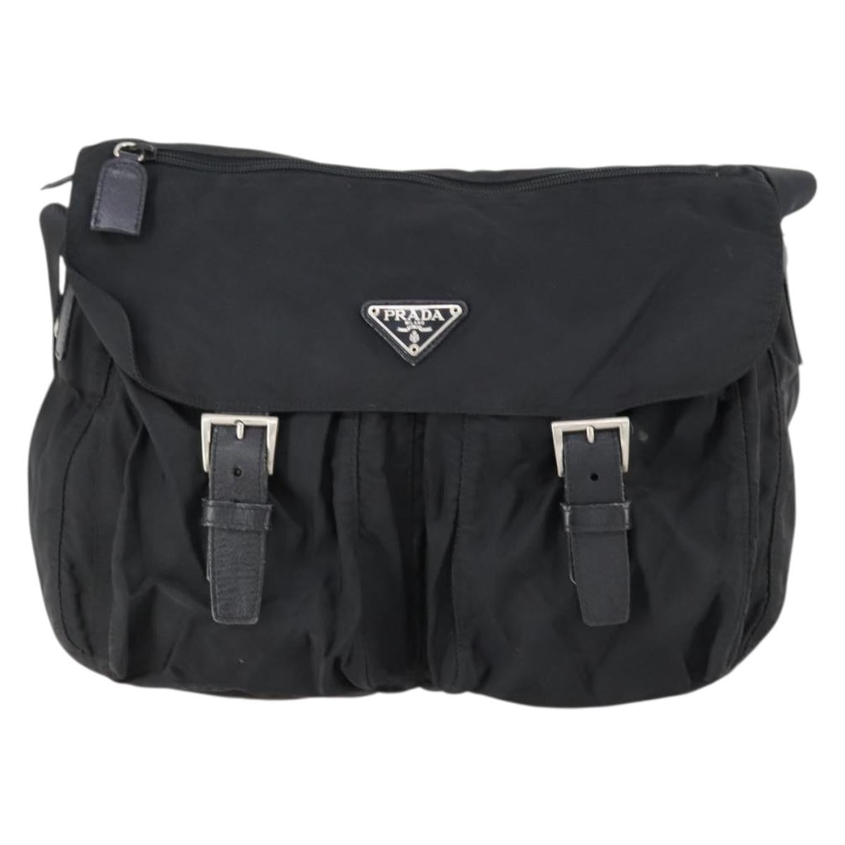 PRADA Shoulder Bag Nylon Black Silver Auth 153216