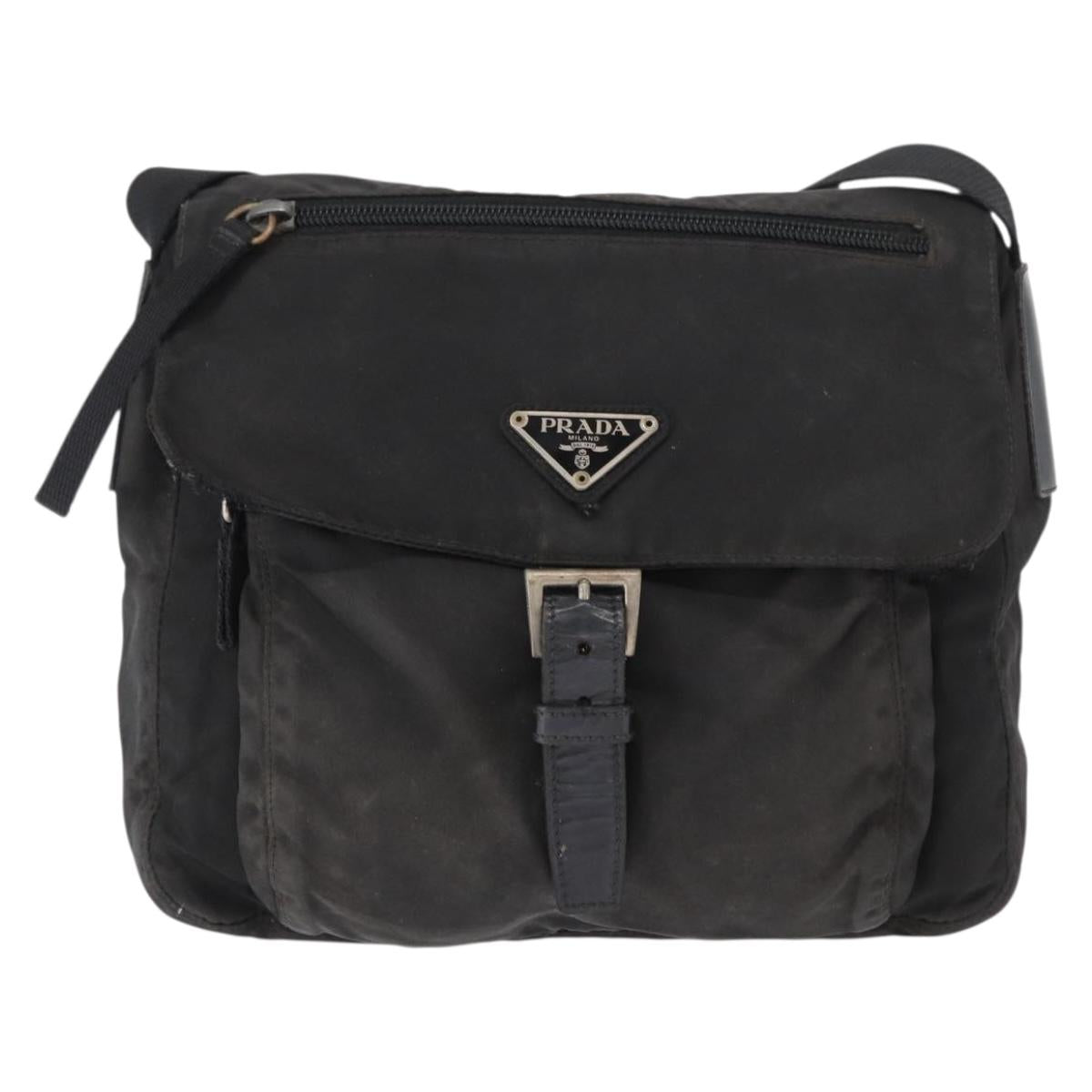 PRADA Shoulder Bag Nylon Black Silver Auth 153218