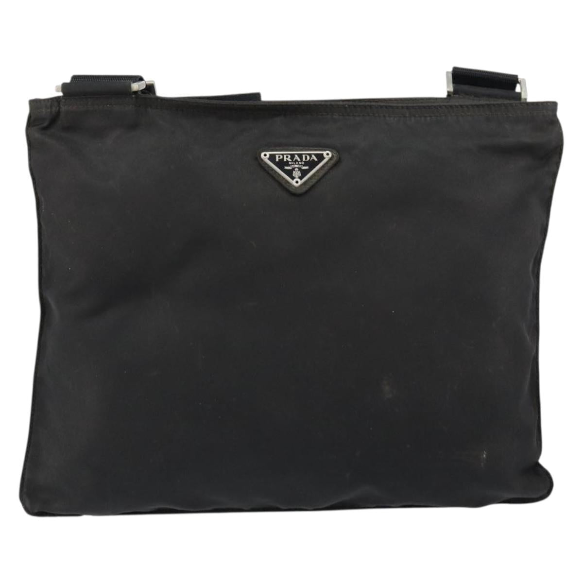 PRADA Shoulder Bag Nylon Black Silver Auth 153219