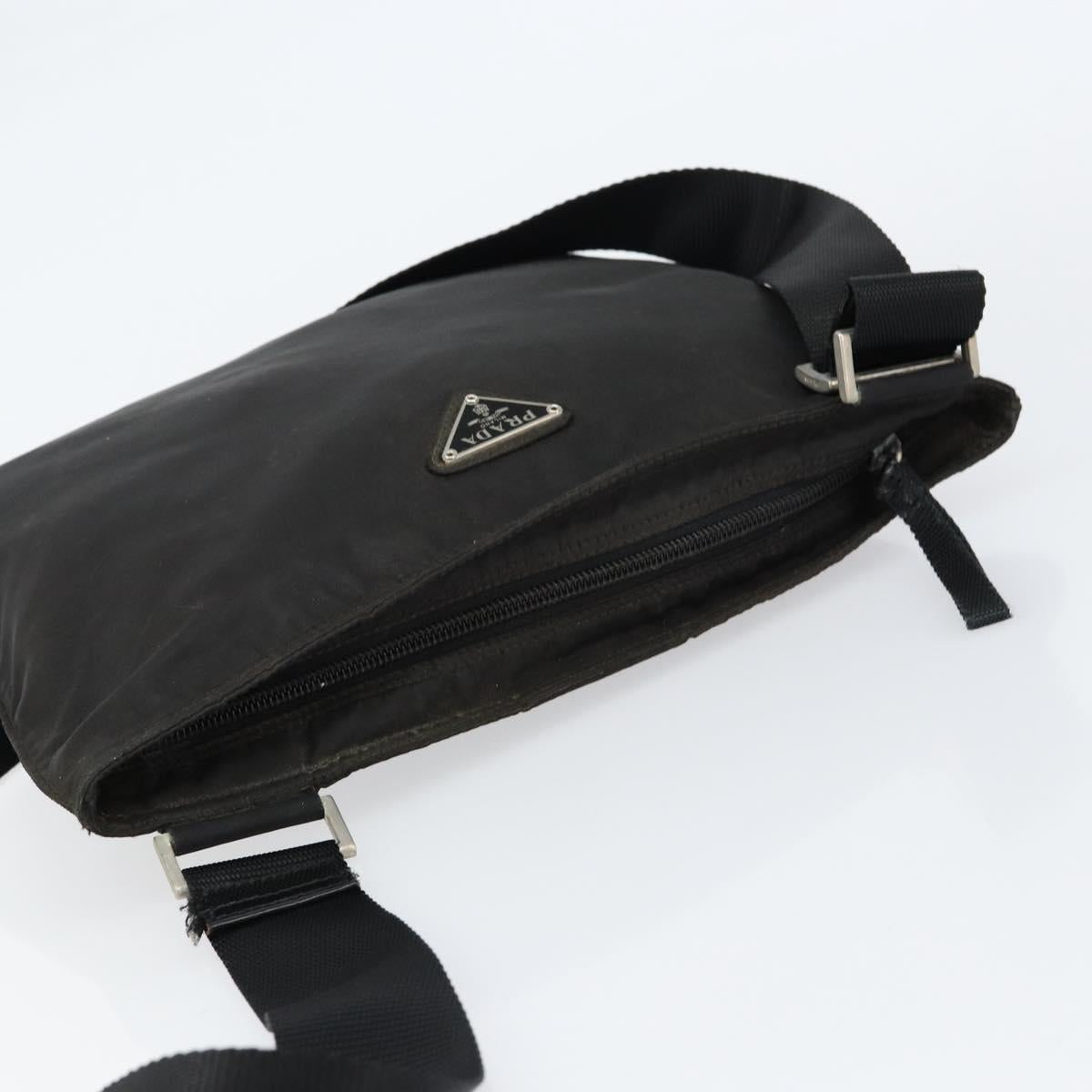 PRADA Shoulder Bag Nylon Black Silver Auth 153219