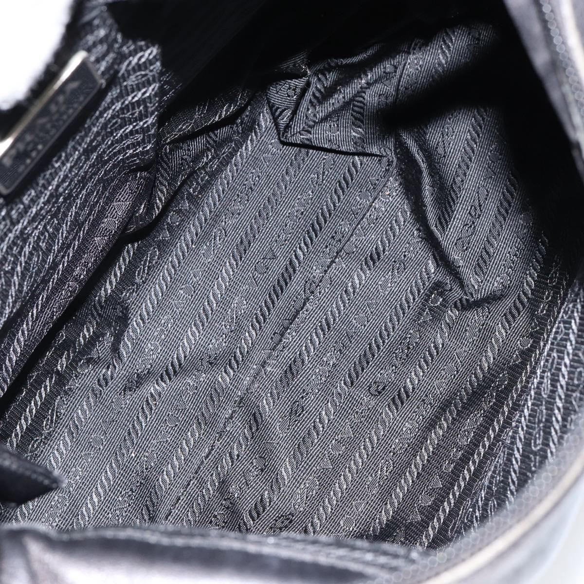 PRADA Shoulder Bag Leather Black Silver Auth 153221