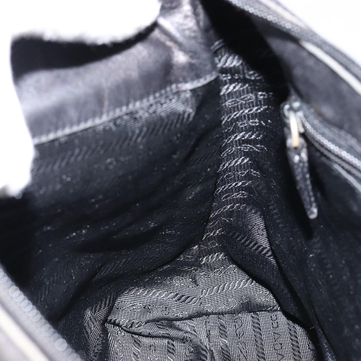 PRADA Shoulder Bag Leather Black Silver Auth 153221