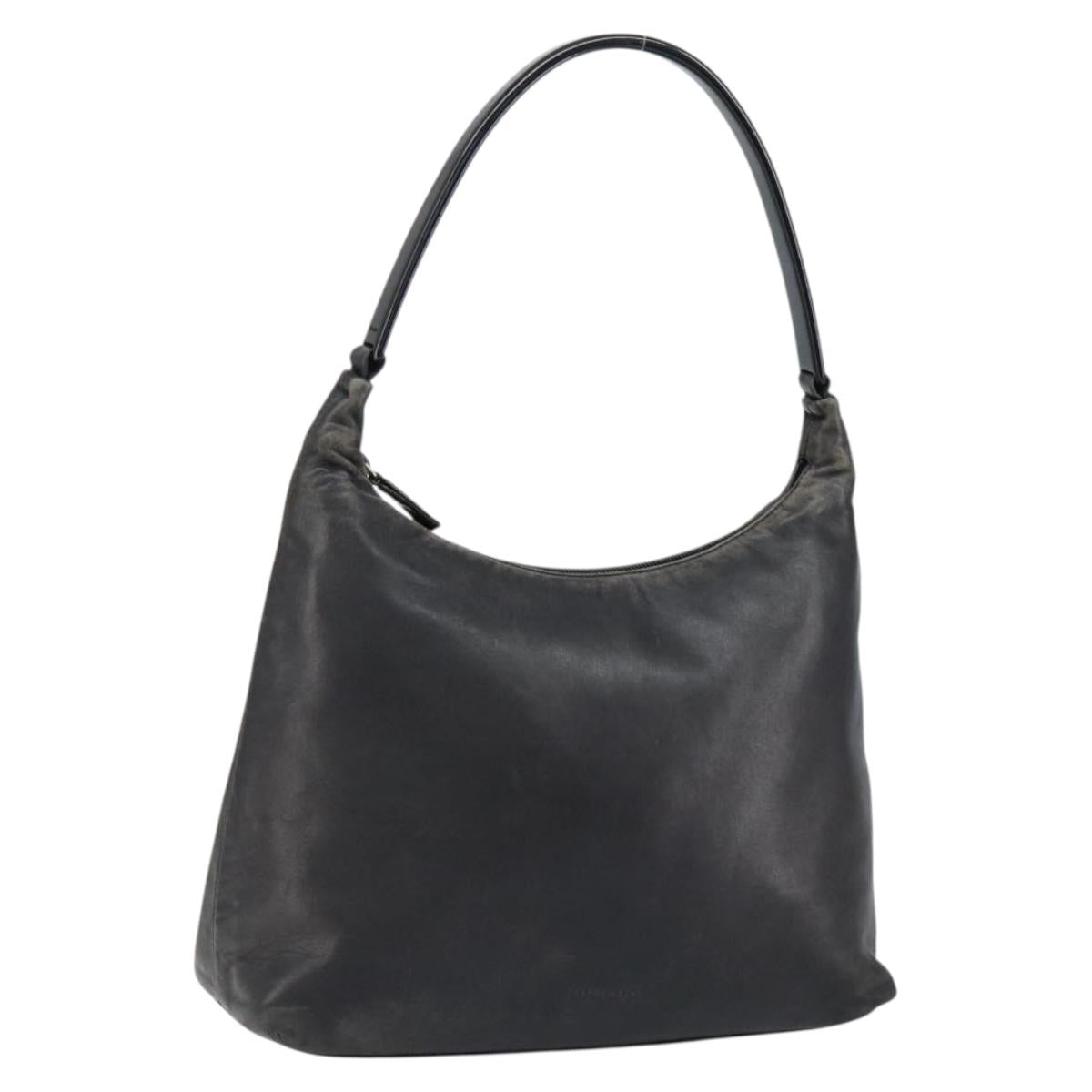 PRADA Shoulder Bag Leather Black Silver Auth 153221