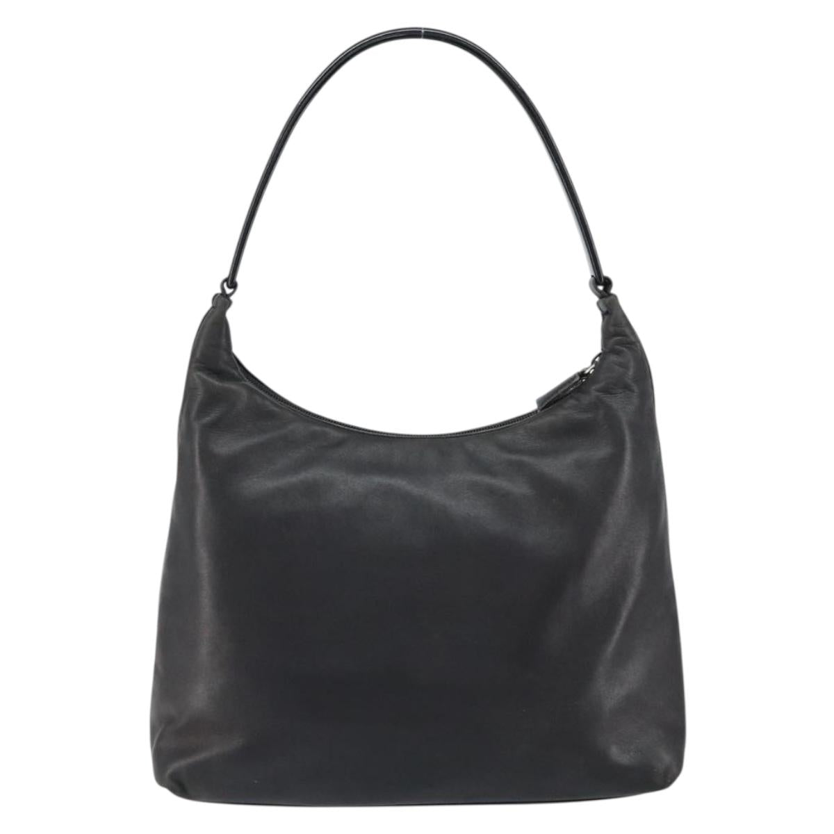 PRADA Shoulder Bag Leather Black Silver Auth 153221