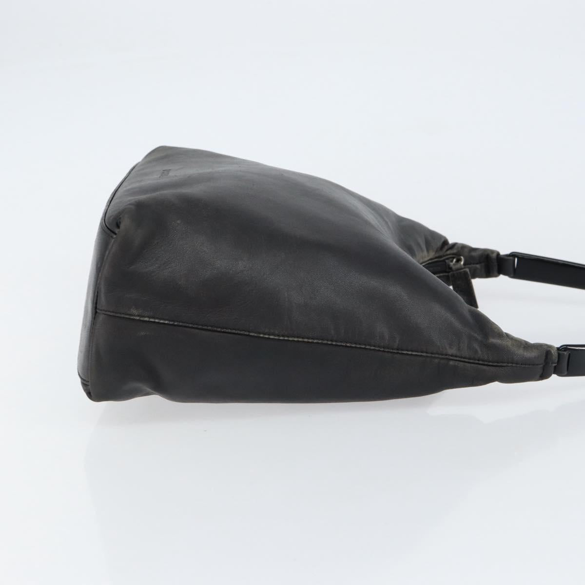 PRADA Shoulder Bag Leather Black Silver Auth 153221