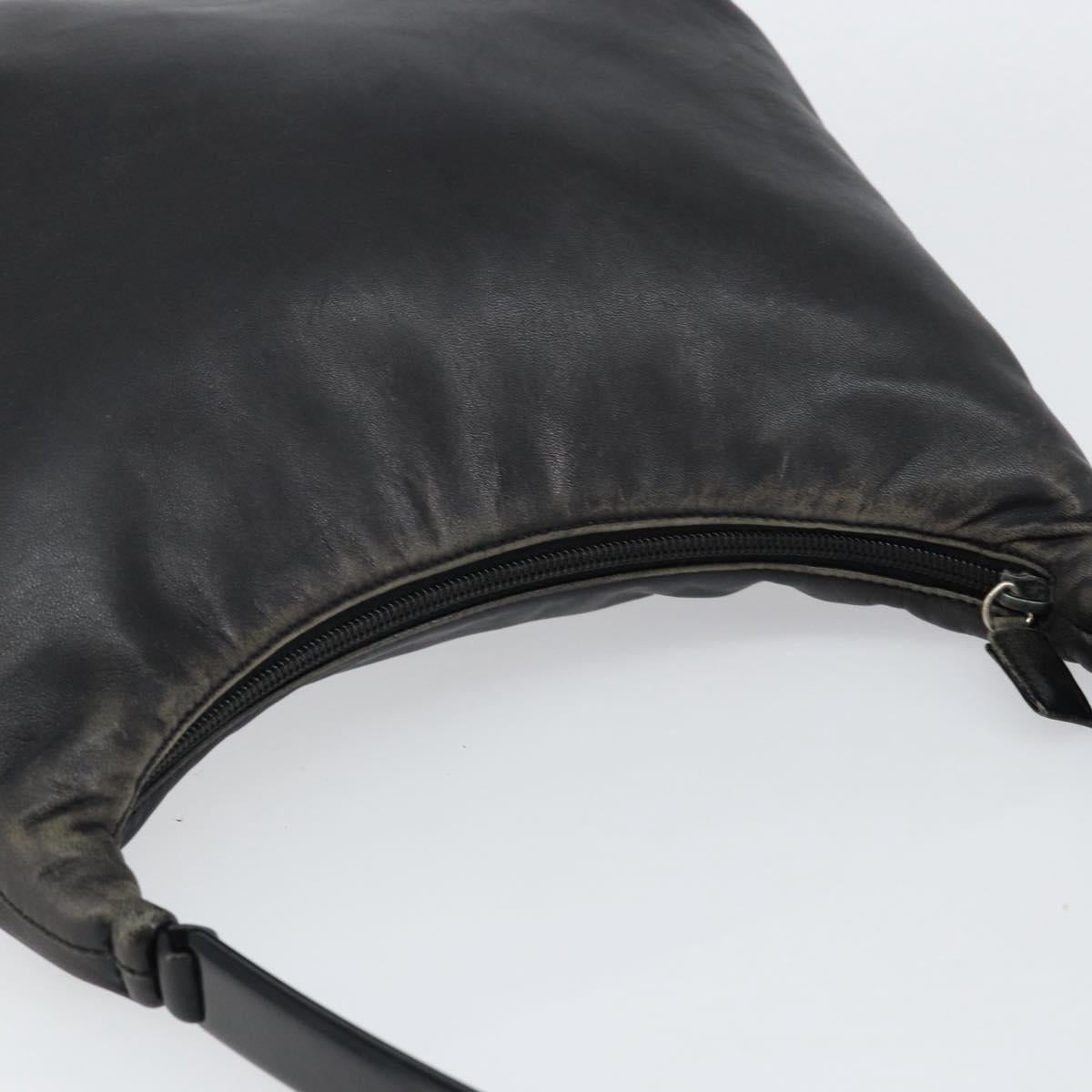 PRADA Shoulder Bag Leather Black Silver Auth 153221