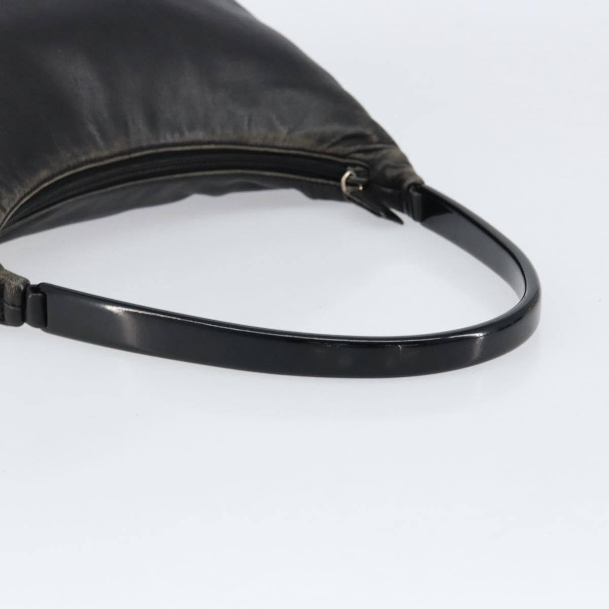 PRADA Shoulder Bag Leather Black Silver Auth 153221