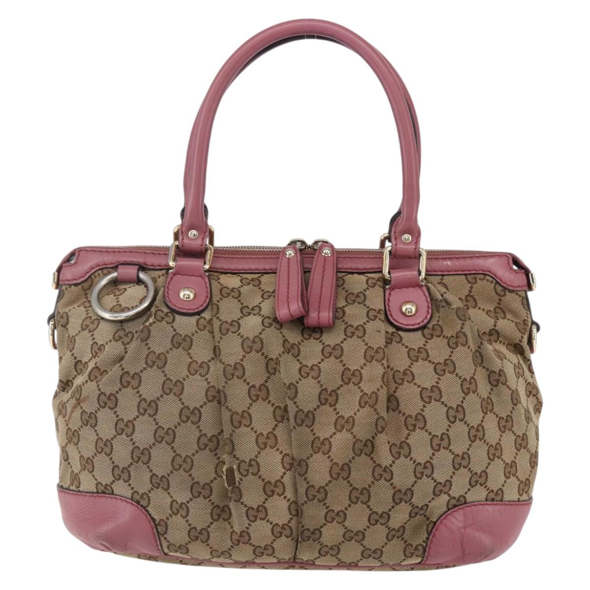 GUCCI GG Canvas Sukey Hand Bag Beige Gold 247902 Auth 153224