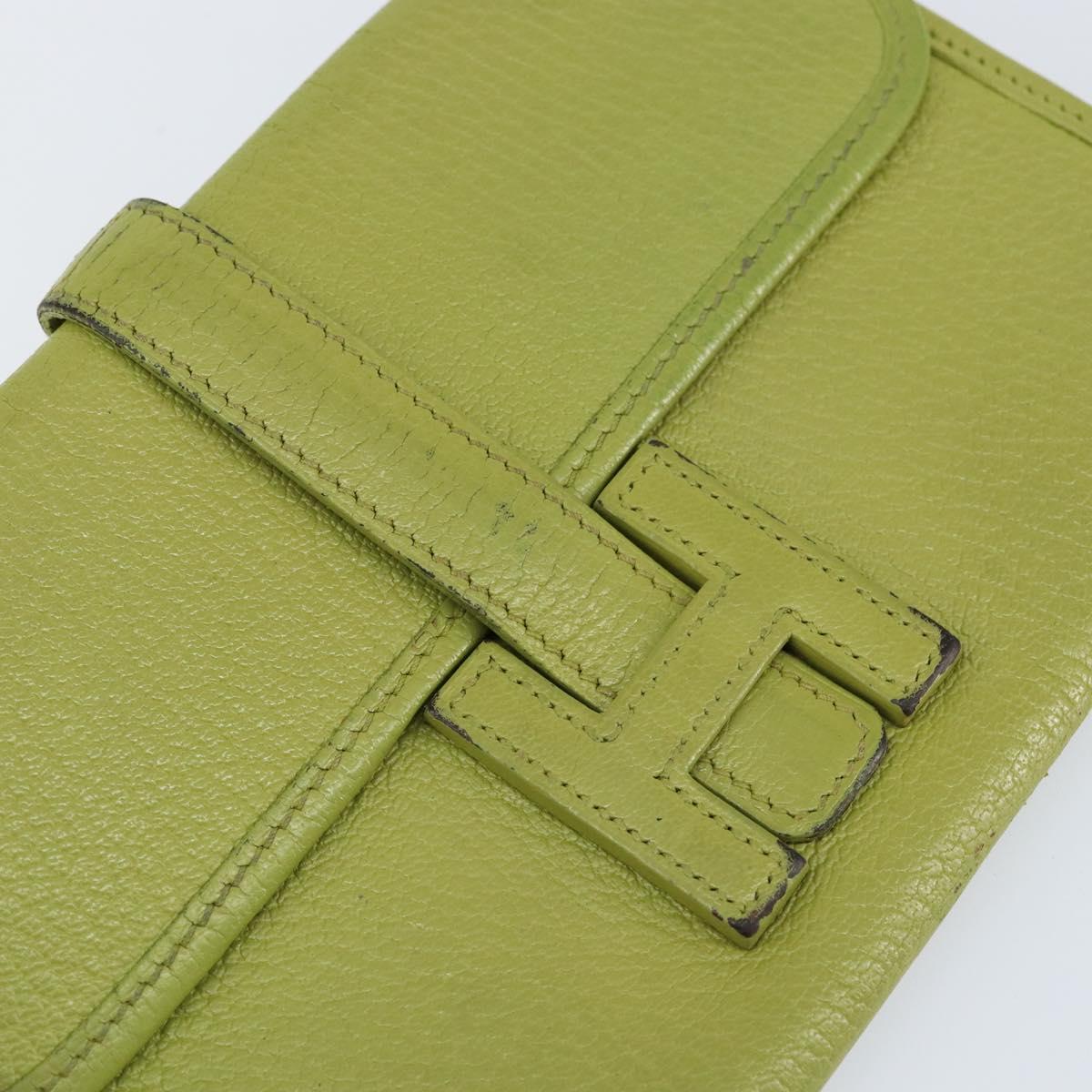 HERMES Jige Duo Clutch Bag Leather LIme Green Auth 153228