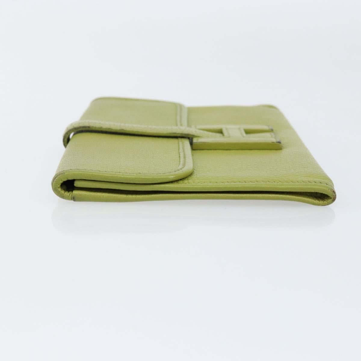 HERMES Jige Duo Clutch Bag Leather LIme Green Auth 153228
