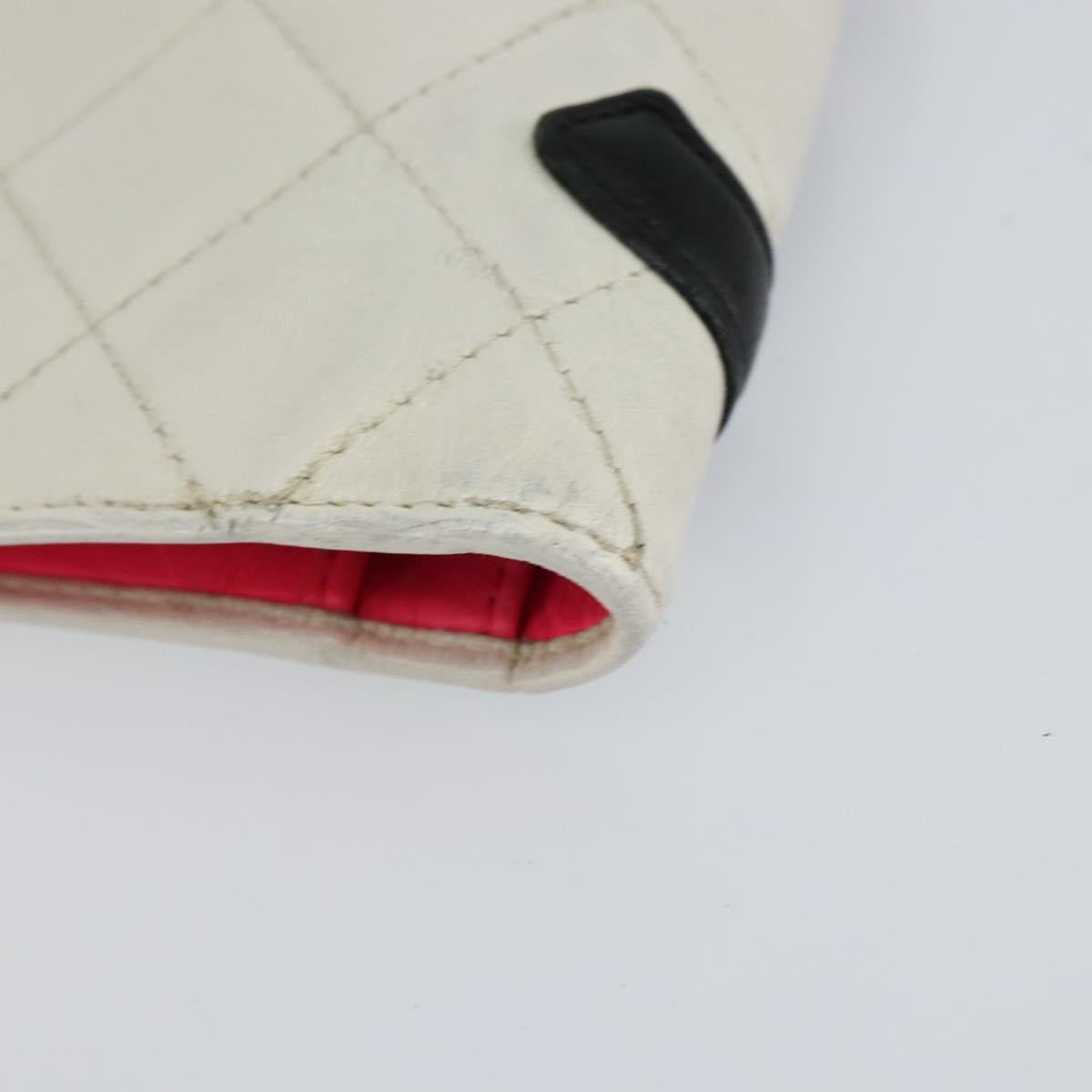 CHANEL Cambon Line Long Wallet Leather White CC Auth 153229