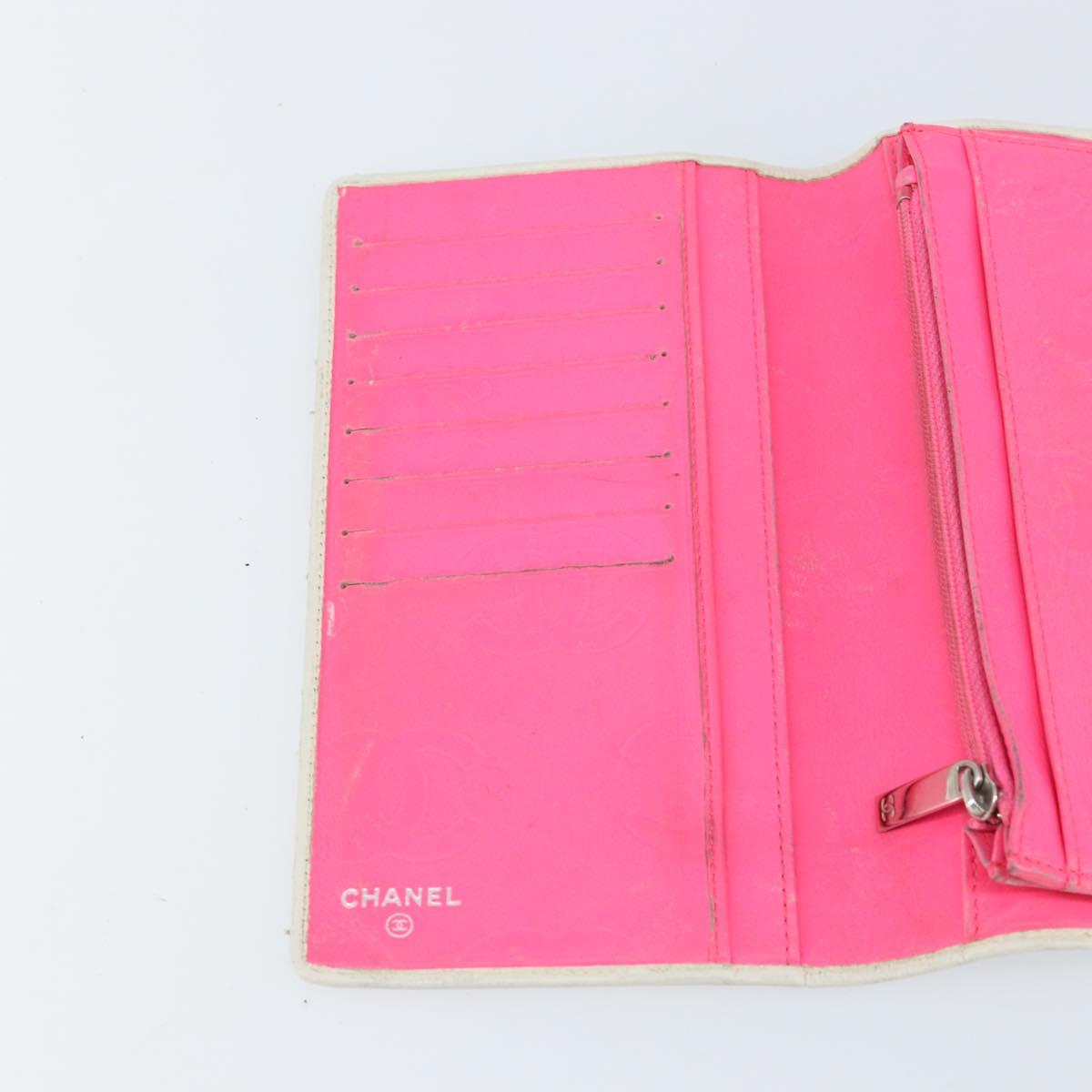 CHANEL Cambon Line Long Wallet Leather White CC Auth 153229