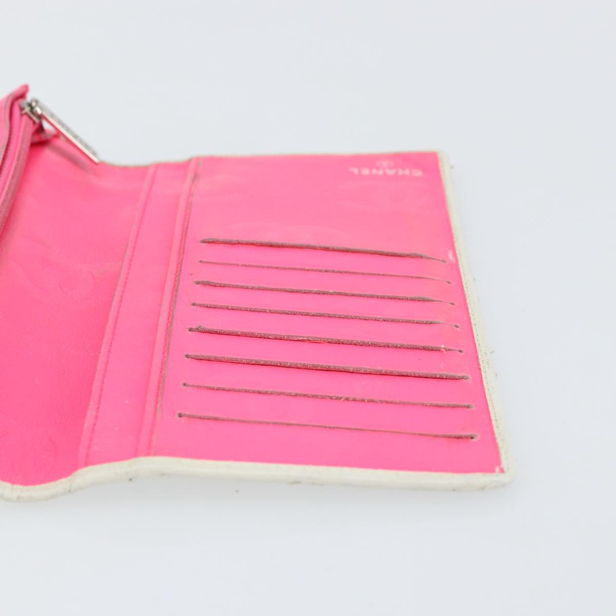 CHANEL Cambon Line Long Wallet Leather White CC Auth 153229