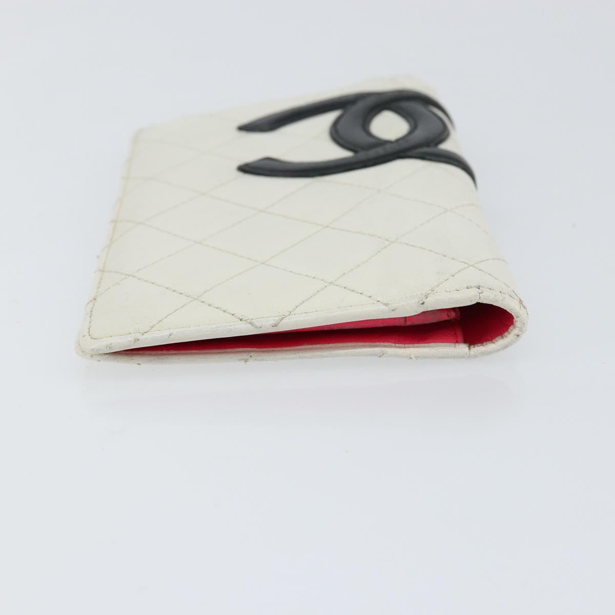 CHANEL Cambon Line Long Wallet Leather White CC Auth 153229