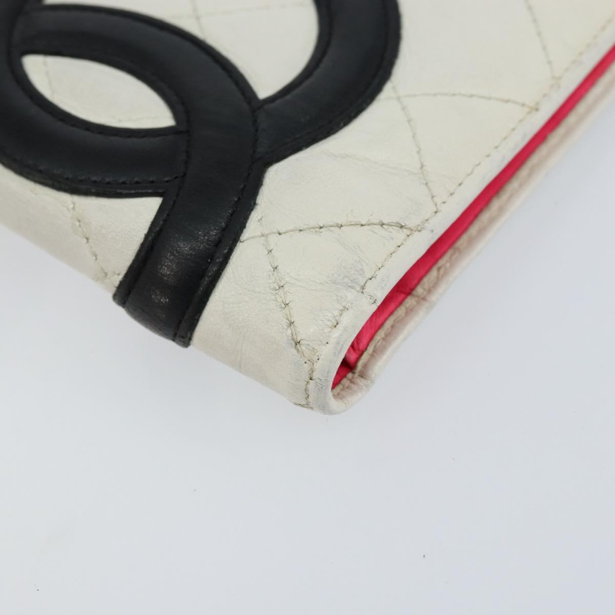 CHANEL Cambon Line Long Wallet Leather White CC Auth 153229