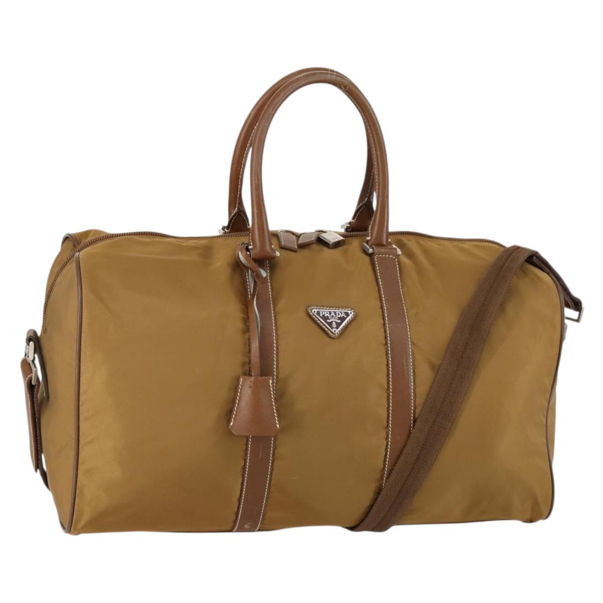 PRADA Boston Bag Nylon 2way Brown Silver Auth 153235