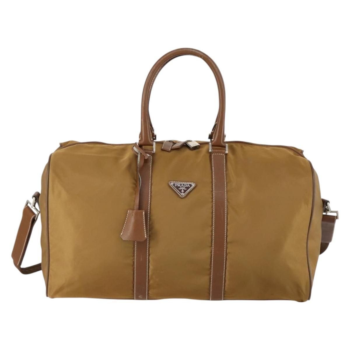 PRADA Boston Bag Nylon 2way Brown Silver Auth 153235