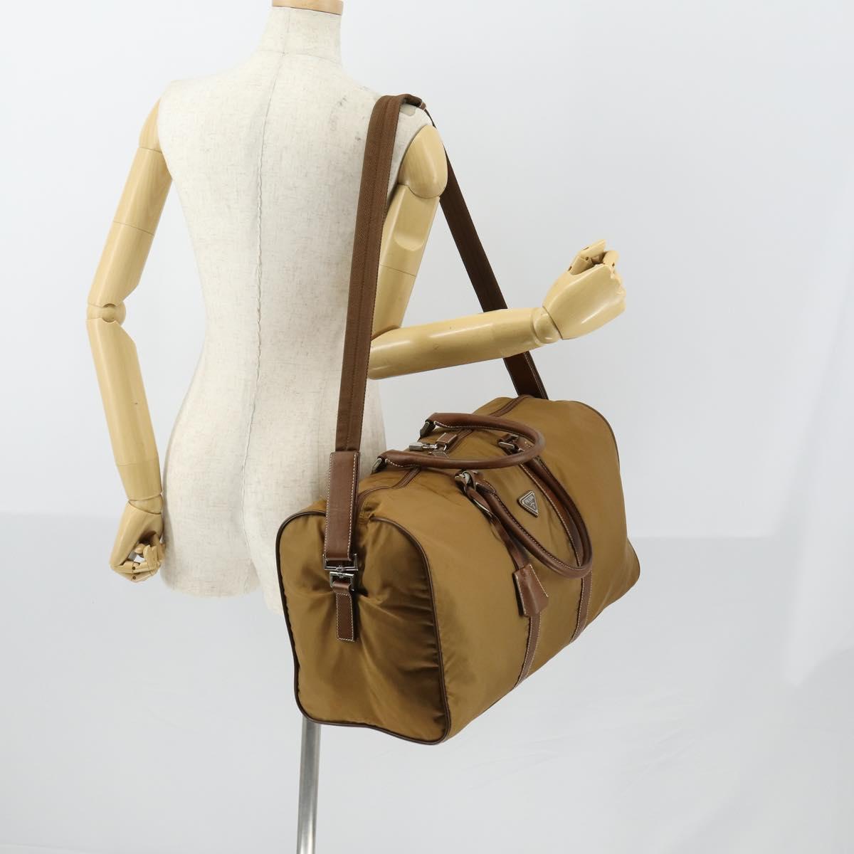 PRADA Boston Bag Nylon 2way Brown Silver Auth 153235