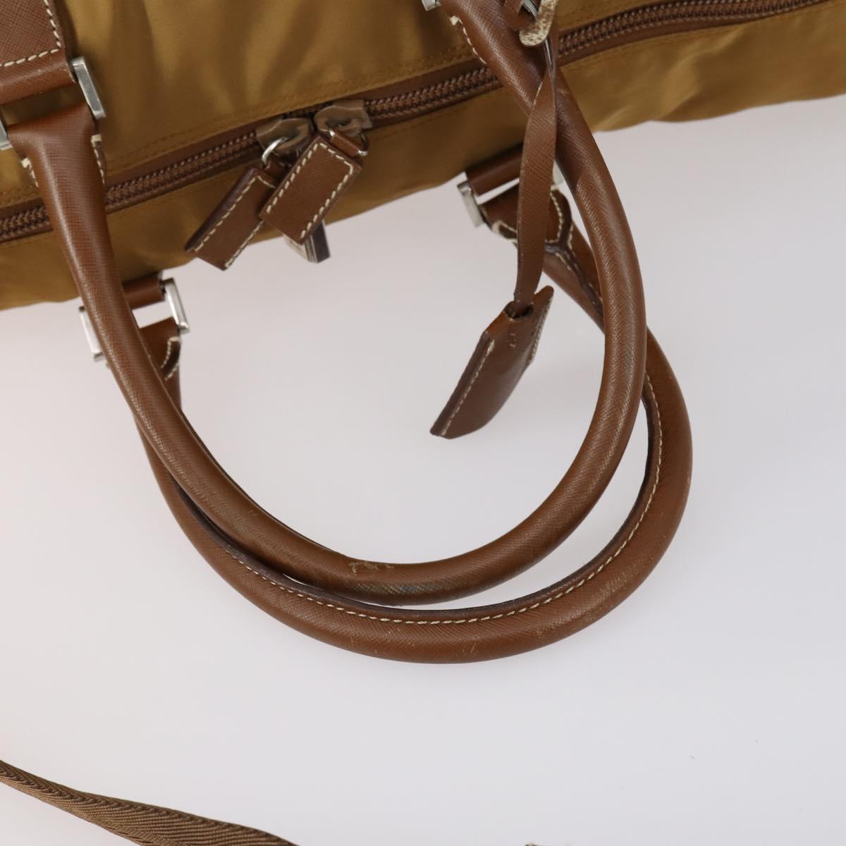PRADA Boston Bag Nylon 2way Brown Silver Auth 153235