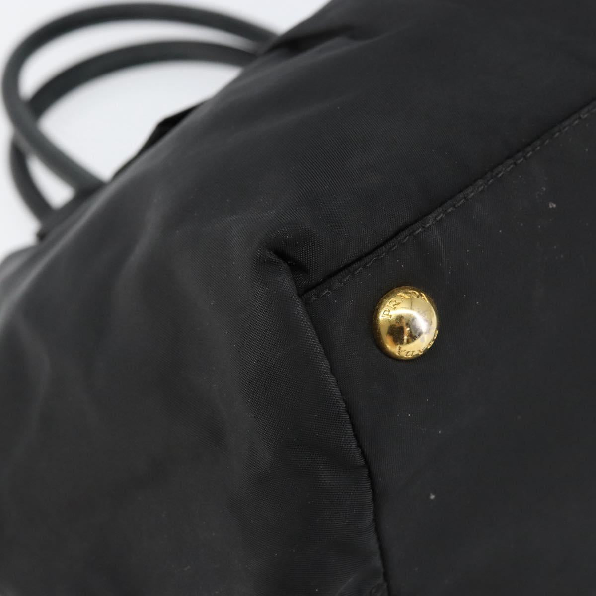 PRADA ribbon Hand Bag Nylon Leather Black Gold Auth 153236