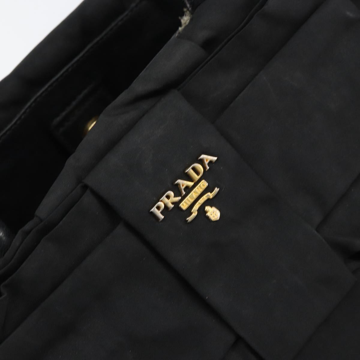 PRADA ribbon Hand Bag Nylon Leather Black Gold Auth 153236
